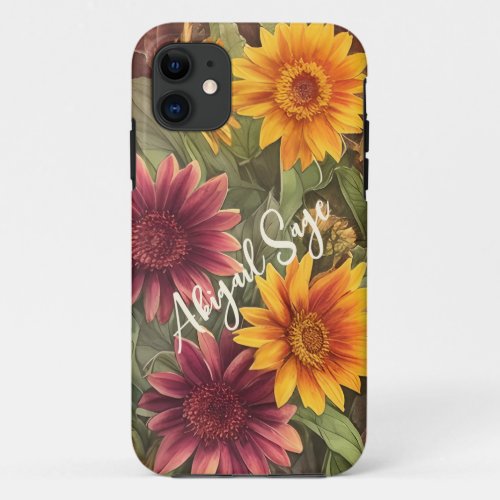 Personalized Pretty Fall Flowers Autumn Floral iPhone 11 Case