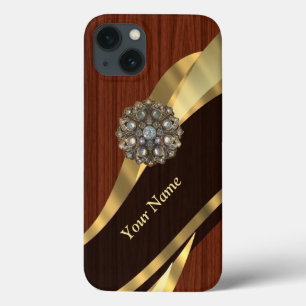 Personalized pretty faux cherry wood iPhone 13 case