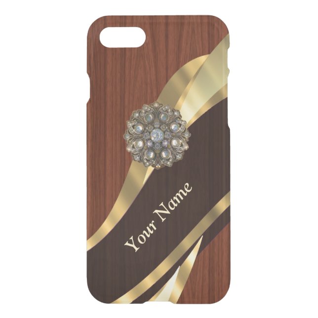 Personalized pretty faux cherry wood uncommon iPhone case (Back)