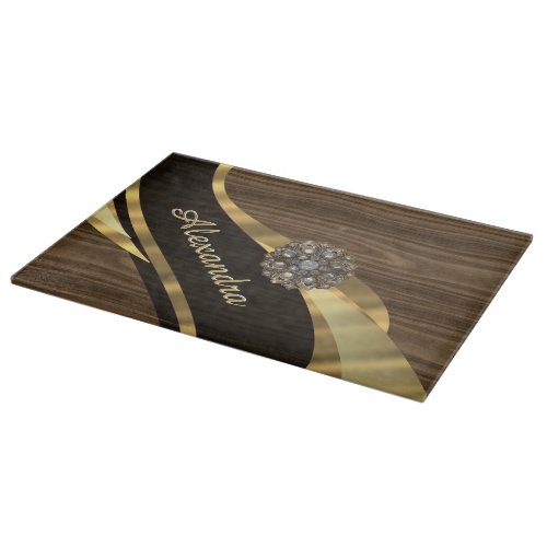 Personalized pretty faux dark wood cutting board