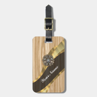 Personalized pretty faux light brown oak wood luggage tag
