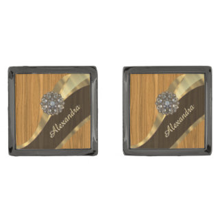Personalized pretty faux pine wood cufflinks
