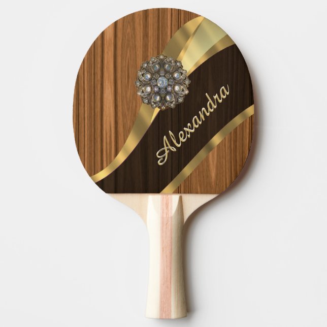 Personalized pretty faux pine wood grain Ping-Pong paddle (Front)