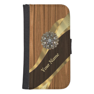 Personalized pretty faux pine wood samsung s4 wallet case