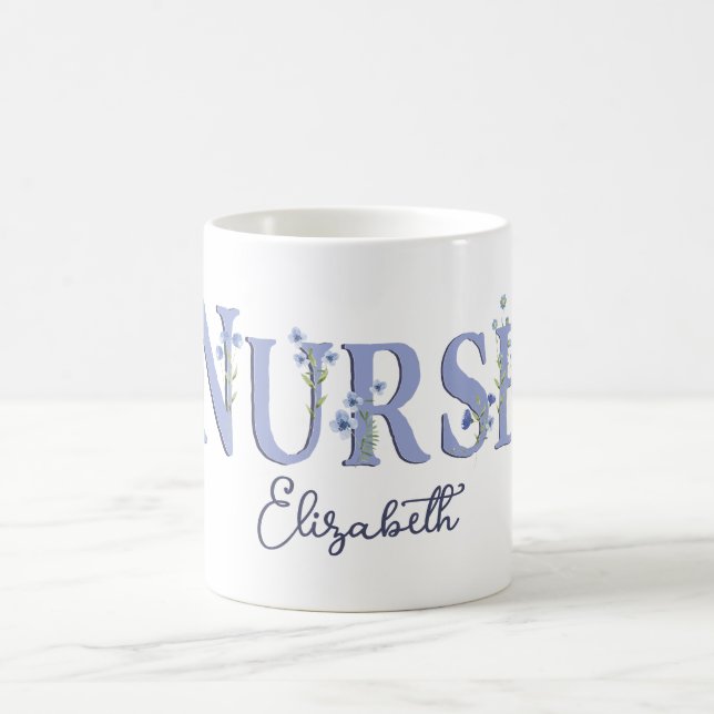 Personalized Pretty Floral Monogram Nurse Coffee Mug (Center)