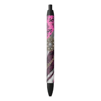 Personalized  Pretty Girly Fuchsia Damask Pattern Black Ink Pen by monogramgiftz at Zazzle