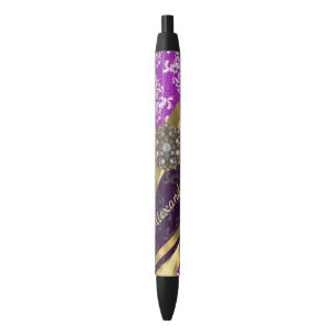 Personalized pretty girly purple damask pattern pen