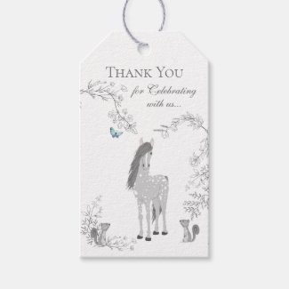 Personalized Pretty Grey Horse Happy Birthday Gift Tags