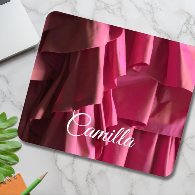 Personalized Pretty Hot Pink Ruffles Pattern Mouse Pad (Glam up your workday with this personalized and pretty hot pink ruffle pattern modern mouse pad! )