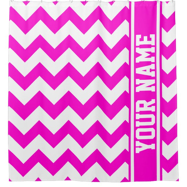 Personalized Pretty In Hot Pink Chevron Pattern Shower Curtain (Front)