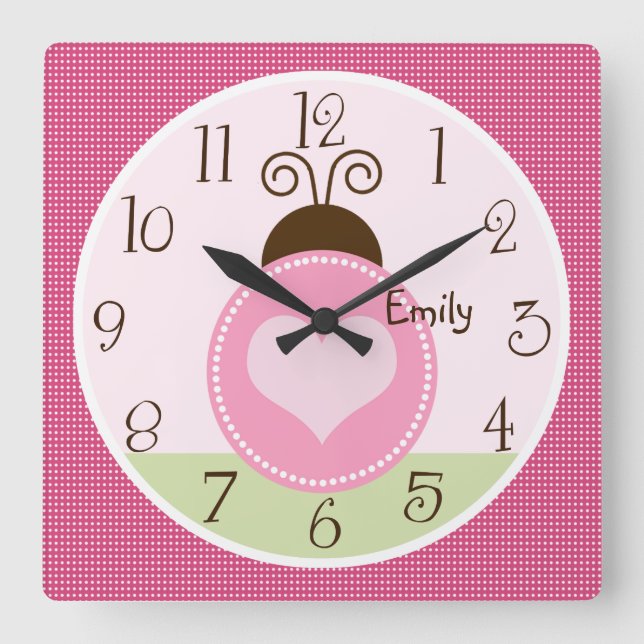 Personalized Pretty Ladybug with dots Clock (Front)