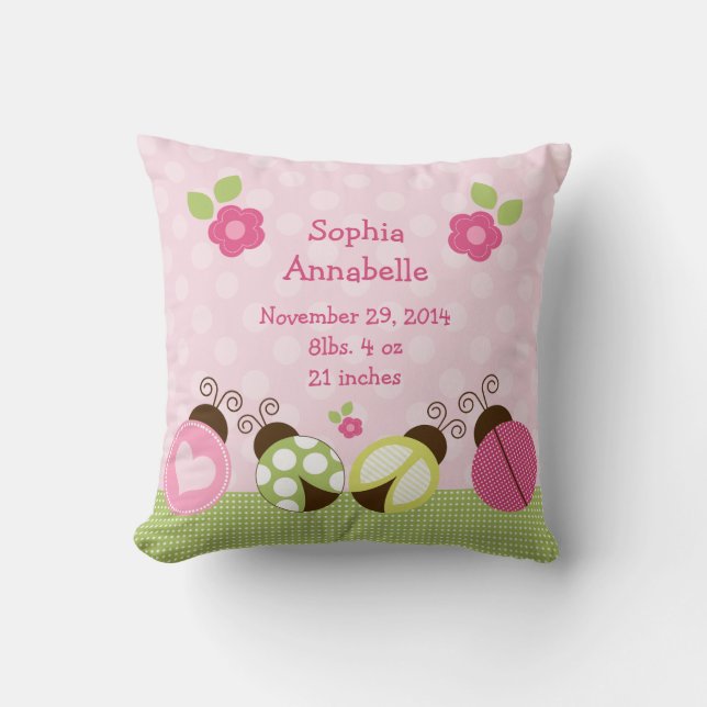 Personalized "Pretty Ladybugs & Flowers" Pillow (Front)