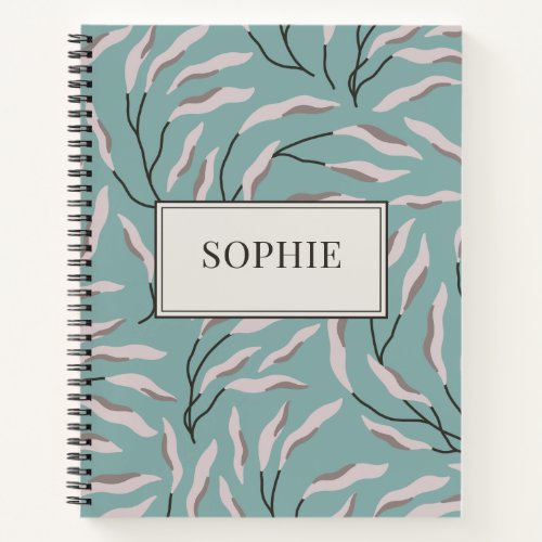 Personalized Pretty Leaves In Wind Blue Notebook