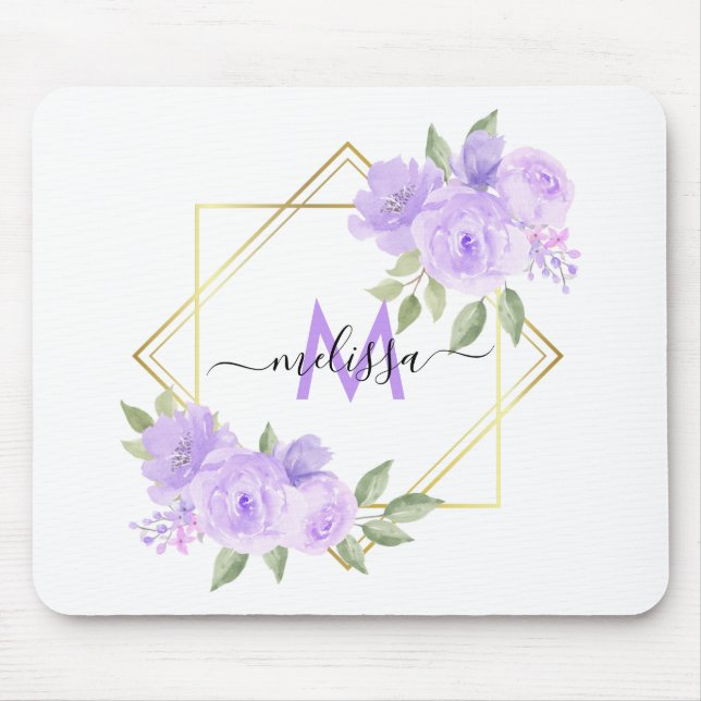 Personalized Pretty Lilac Floral Mouse Pad (Front)