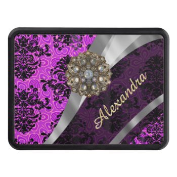 Personalized Pretty Magenta Girly Damask Pattern Tow Hitch Cover by monogramgiftz at Zazzle