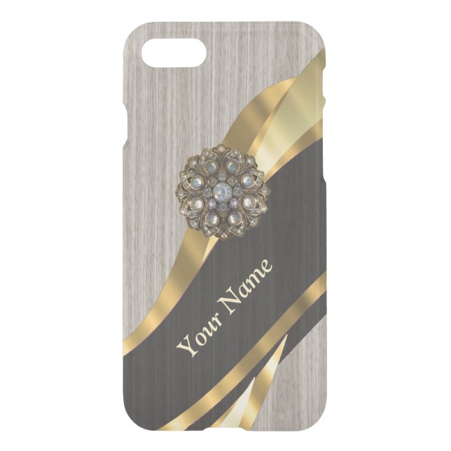 Personalized pretty modern faux wood uncommon iPhone case (Back)