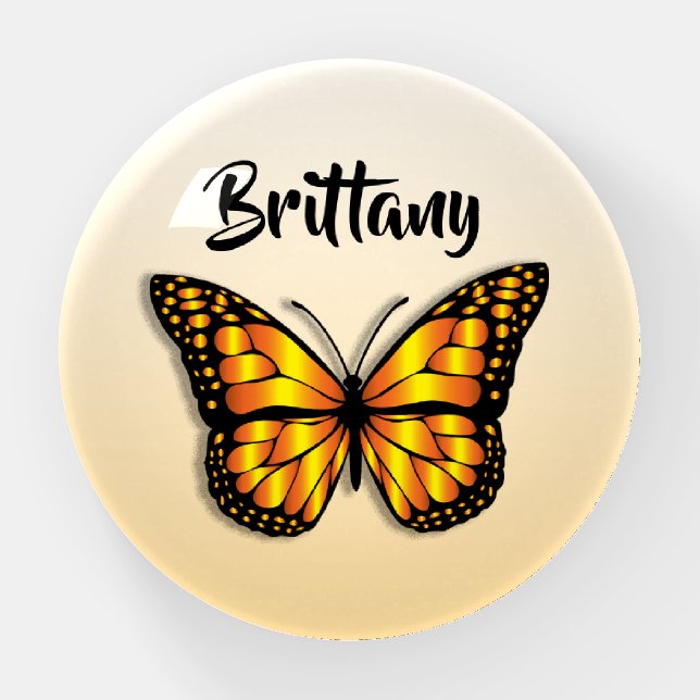 Personalized Pretty Orange Monarch Butterfly Paperweight (Front)