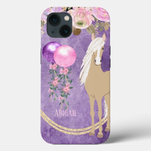 Personalized Pretty Palomino Pink and Purple Horse iPhone 13 Case