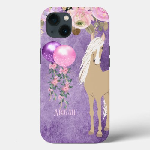 Personalized Pretty Palomino Pink and Purple Horse iPhone 13 Case