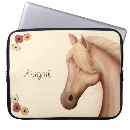 Personalized Pretty Palomino Pony n Flowers Horse Laptop Sleeve