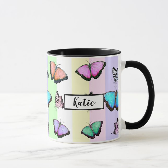 Personalized Pretty Pastel Butterflies Mug (Right)