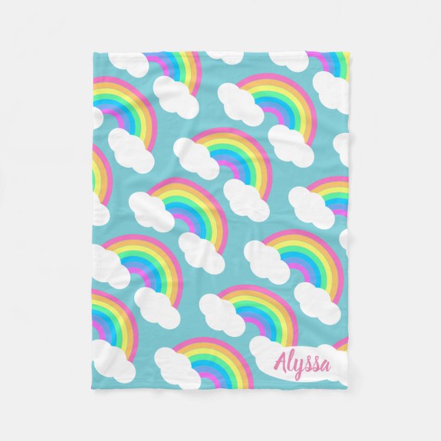 Personalized Pretty Pastel Rainbows Gift Fleece Blanket (Front)