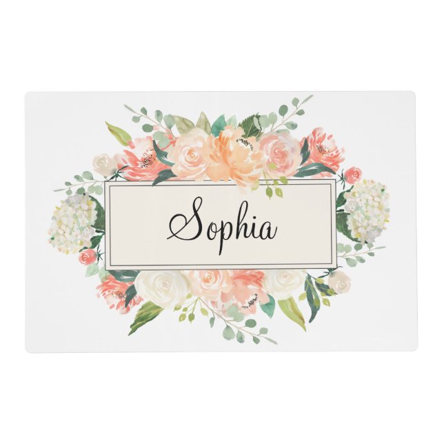 Personalized Pretty Peach Floral Placemat for Girl (Front)