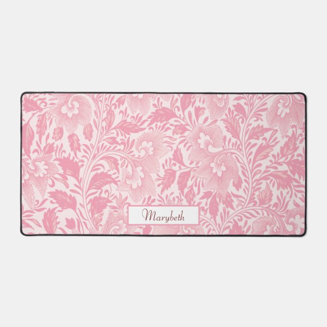 Personalized Pretty Pink Boho Floral Desk Mat (Front)