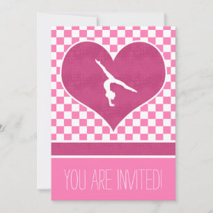 Personalized Pretty Pink Checkered Gymnastics Invitation