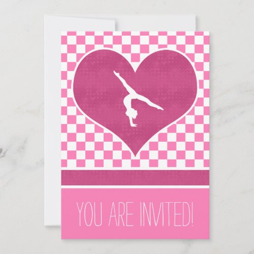 Personalized Pretty Pink Checkered Gymnastics Invitation