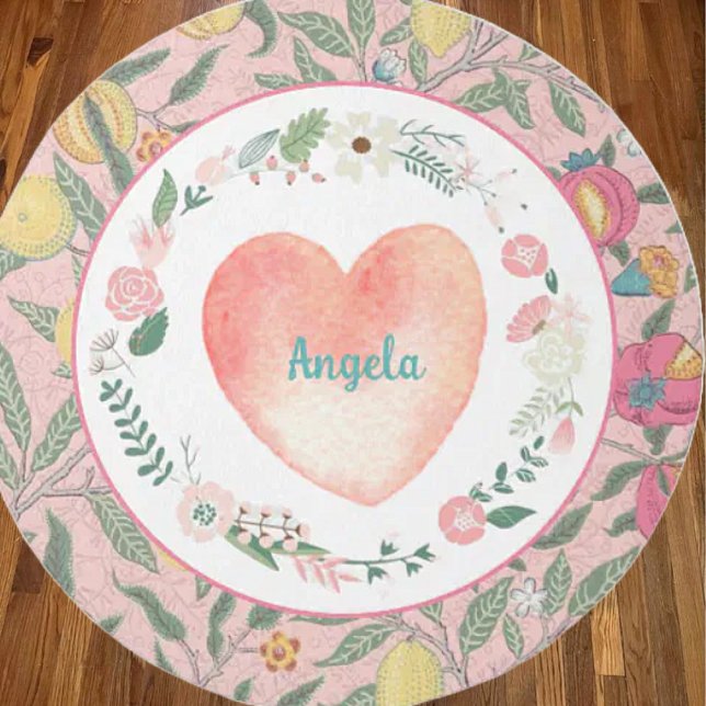 Personalized Pretty Pink Floral and Fruit Round  Rug (Creator Uploaded)