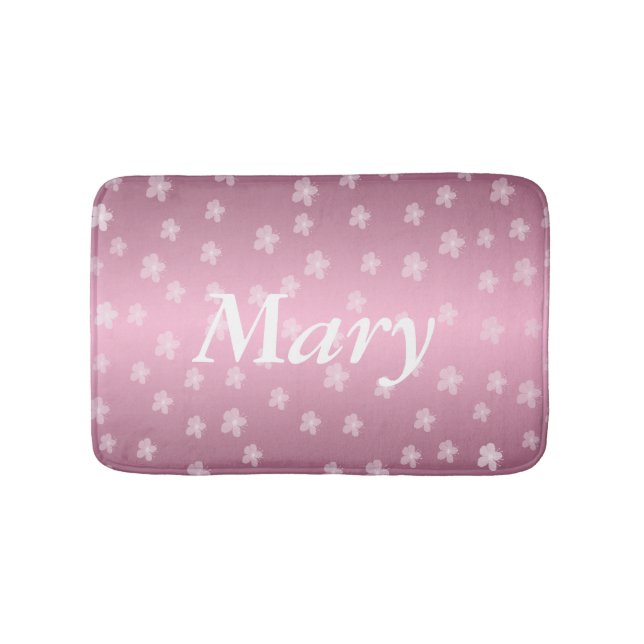 Personalized Pretty Pink Floral Bath Mat (Front)