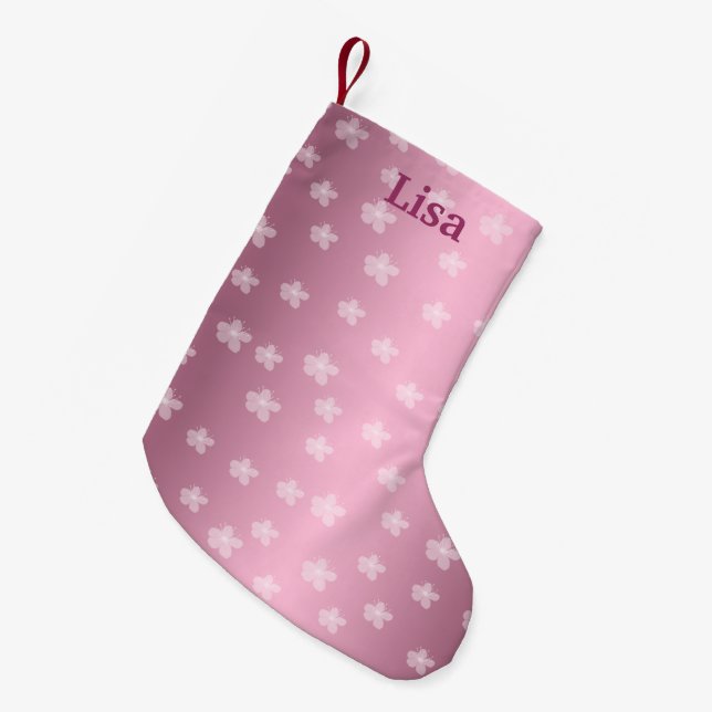 Personalized Pretty Pink Floral Christmas Stocking (Front (Hanging))