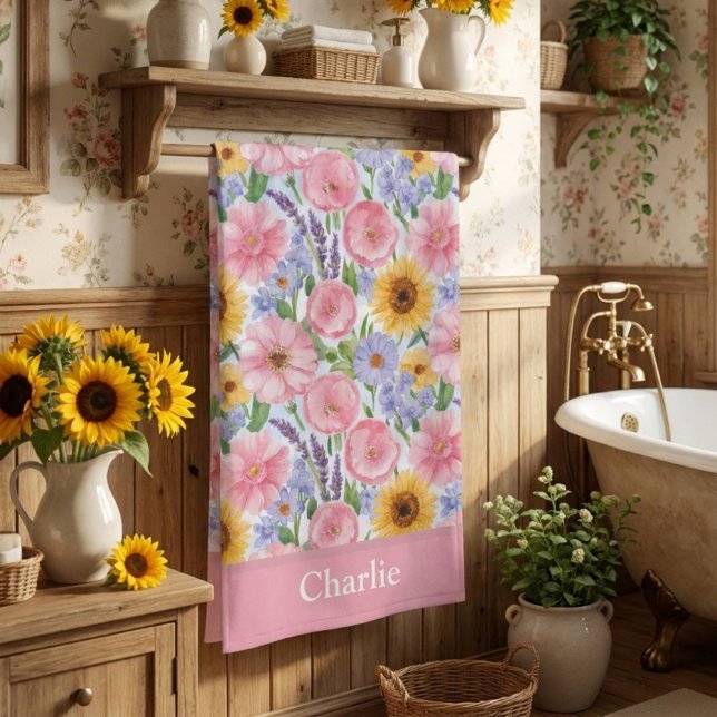 Personalized Pretty Pink Flower Bath Towel (Creator Uploaded)