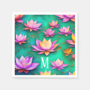 Personalized Pretty Pink Lotus Flower Pattern Napkins