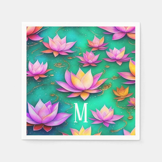 Personalized Pretty Pink Lotus Flower Pattern Napkins (Front)