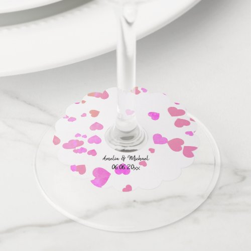 Personalized Pretty Pink love heart   Wine Glass Tag