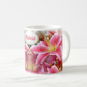 Personalized Pretty Pink Stargazer Lilies Coffee Mug