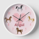 Personalized Pretty Ponies And Pink Heart Horse Clock at Zazzle