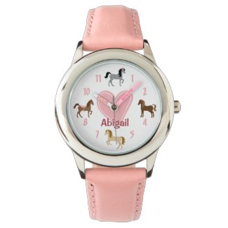 Personalized Pretty Ponies and Pink Heart Horse Watch