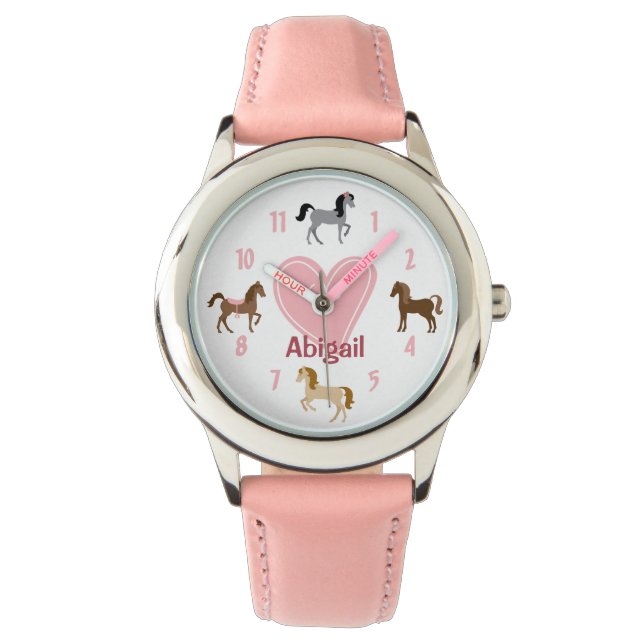 Personalized Pretty Ponies and Pink Heart Horse Watch (Front)