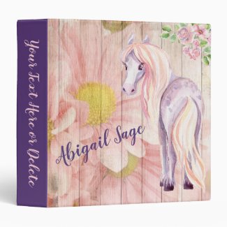 Personalized Pretty Pony and Daisy Flowers Horse 3 Ring Binder