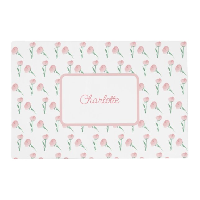 Personalized Pretty Preppy Peony Placemat (Front)