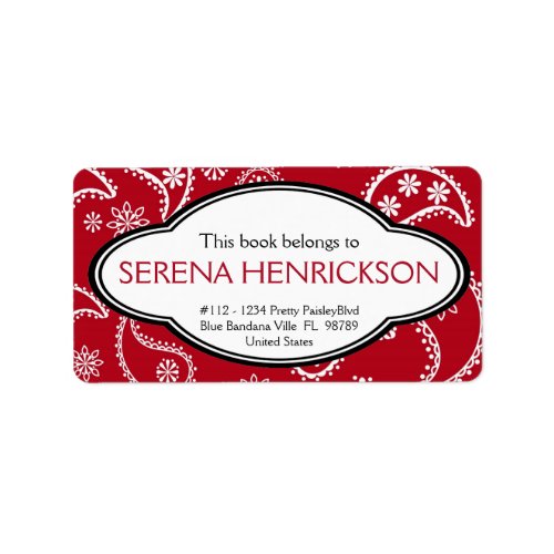 Personalized Pretty Red Paisley Print Bookplate