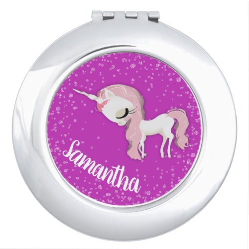 Personalized Pretty Sad Unicorn on Pink Compact Mirror