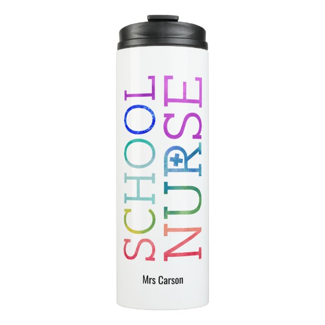 Personalized Pretty School Nurse Typography Thermal Tumbler (Front)