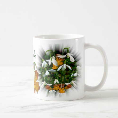 Personalized Pretty Spring Snowdrops Custom Text Coffee Mug
