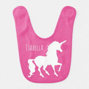 Personalized Pretty Unicorn Silhouette Pink Baby Baby Bib