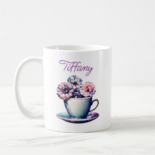 Personalized Pretty Vintage Tea Cup and Flowers