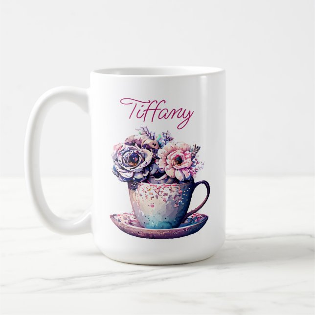 Personalized Pretty Vintage Tea Cup of Flowers (Left)